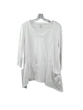 DB Sunday Womens White Semi Sheer Top 3/4 Sleeve Size Large Pockets